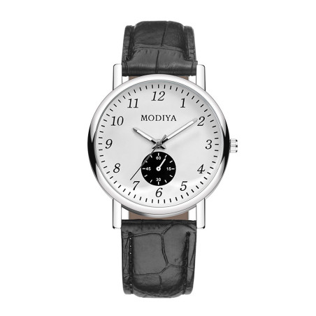 Montre à Quartz pour Hommes Modiya Bracelet en Cuir PU avec Petit Cadran Blanc Noir — ECO · Smarty Paris 18e